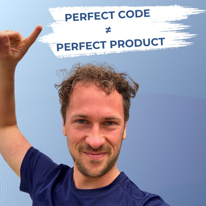 Lukas, pointing upwards with a smile against a blue background.