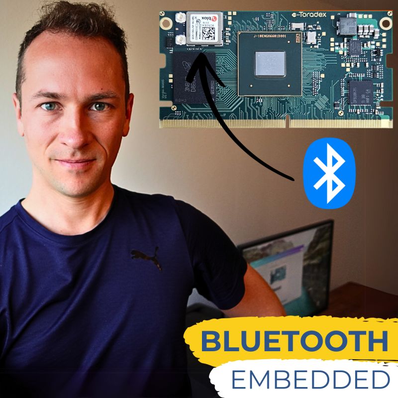 Embedded Bluetooth module displayed next to Lukas in a casual setting.